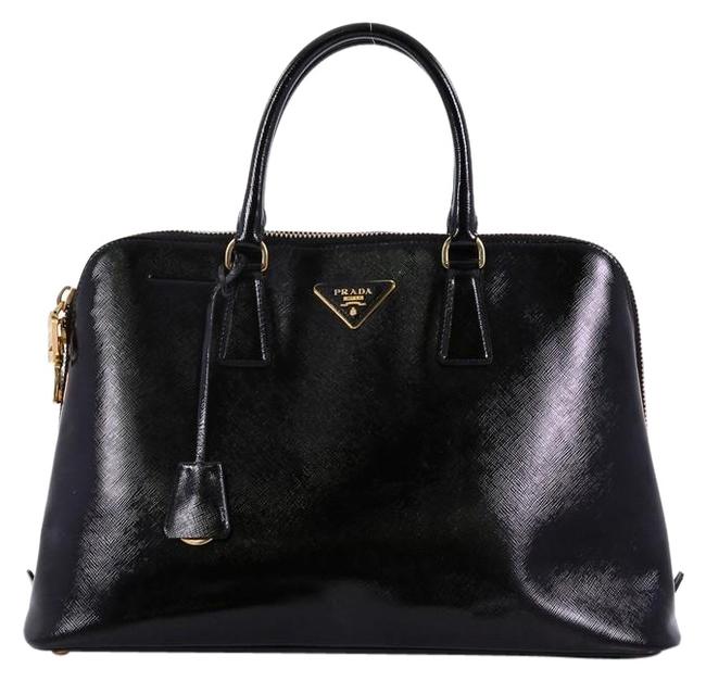 Prada Promenade Handbag Vernice Saffiano Large Black Leather Satchel
