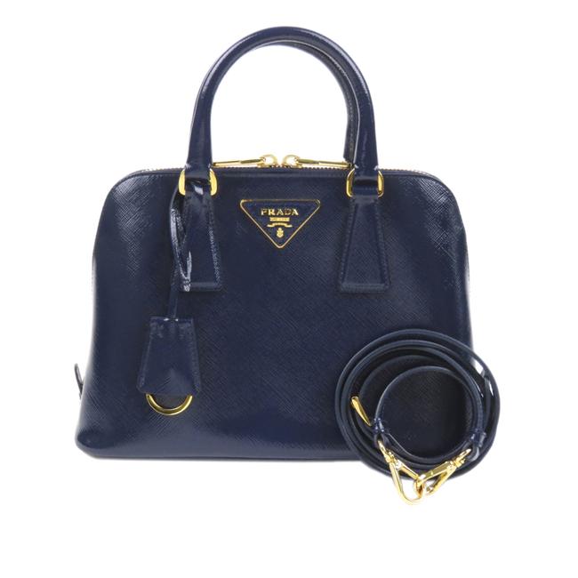 Prada Promenade Lux Blue Patent Leather Satchel