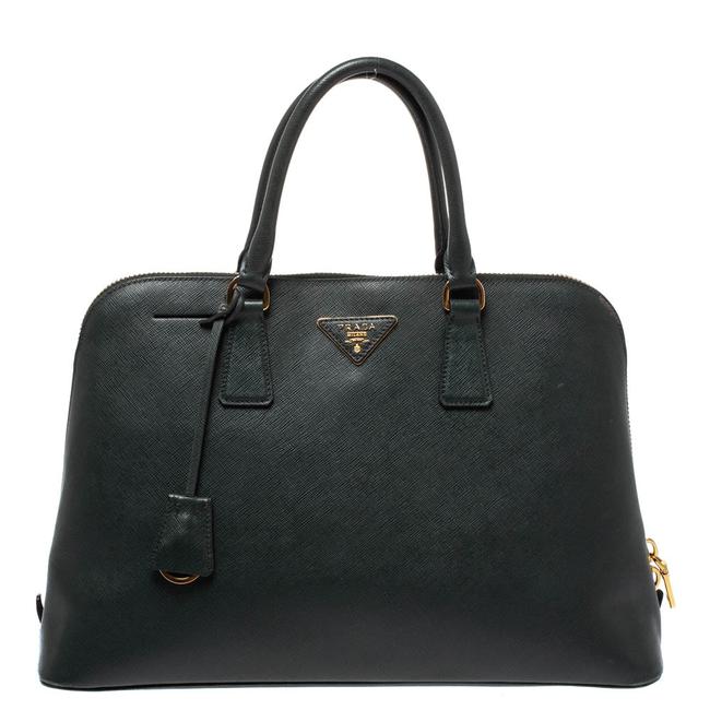 Prada Promenade Lux Saffiano Green Leather Satchel
