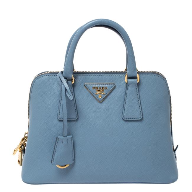 Prada Promenade Lux Saffiano Small Blue Leather Satchel