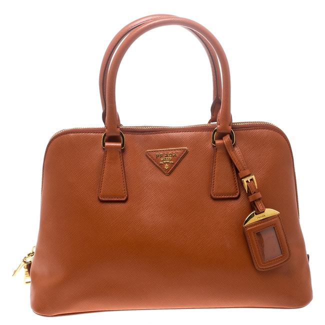 Prada Promenade Lux Saffiano Tote Orange Leather Satchel