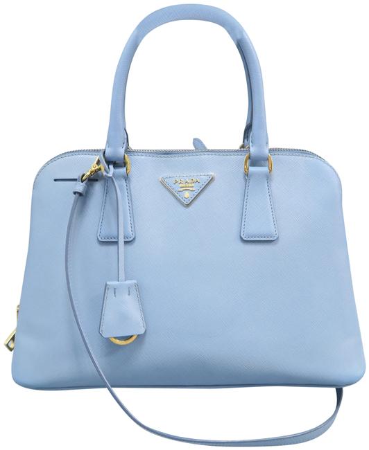 Prada Promenade Medium Saffiano Blue Calfskin Leather Satchel
