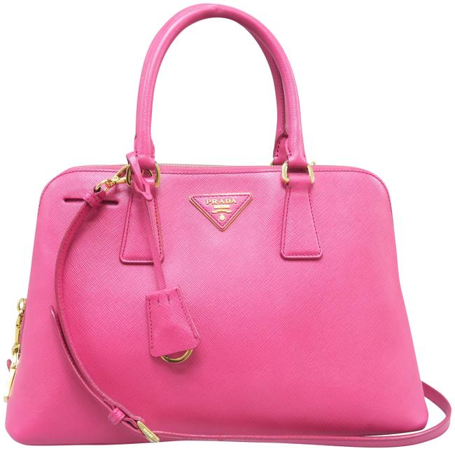 Prada Promenade Medium Saffiano Vernice Rose Calfskin Leather Satchel