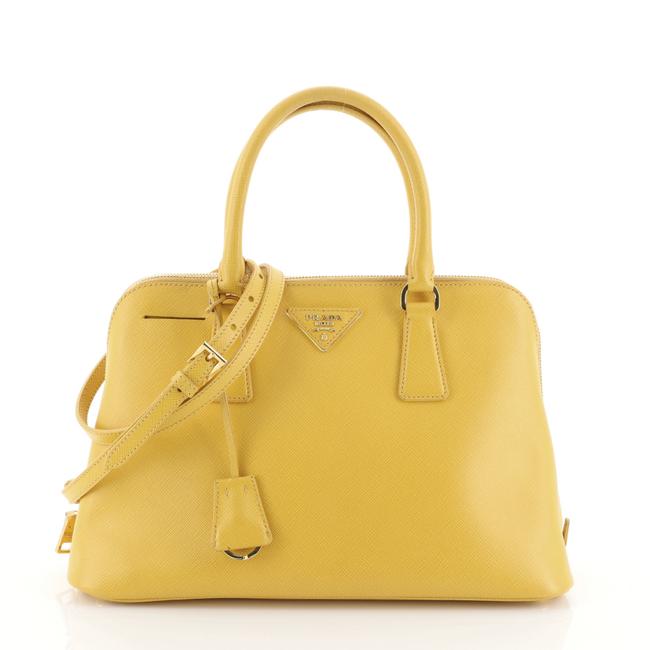 Prada Promenade Medium Yellow Saffiano Leather Satchel