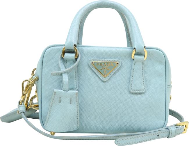 Prada Promenade Mini Paleblue Saffiano Leather Satchel