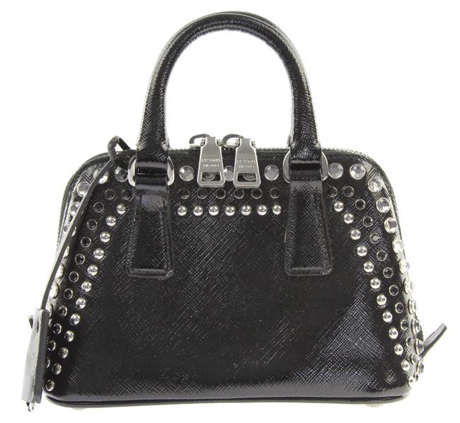 Prada Promenade Mini Studded Black Patent Leather Satchel