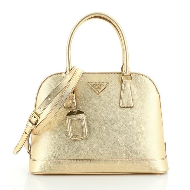 Prada Promenade Open Saffiano Medium Gold Leather Satchel