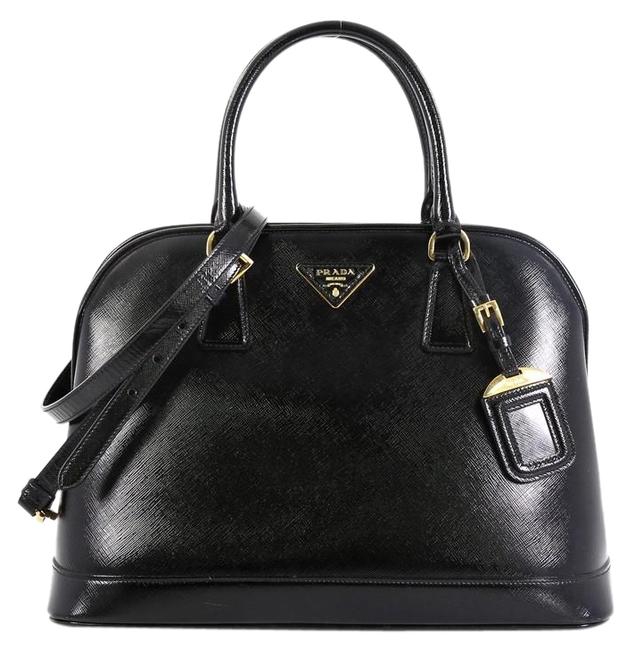 Prada Promenade Open Vernice Large Black Saffiano Leather Satchel