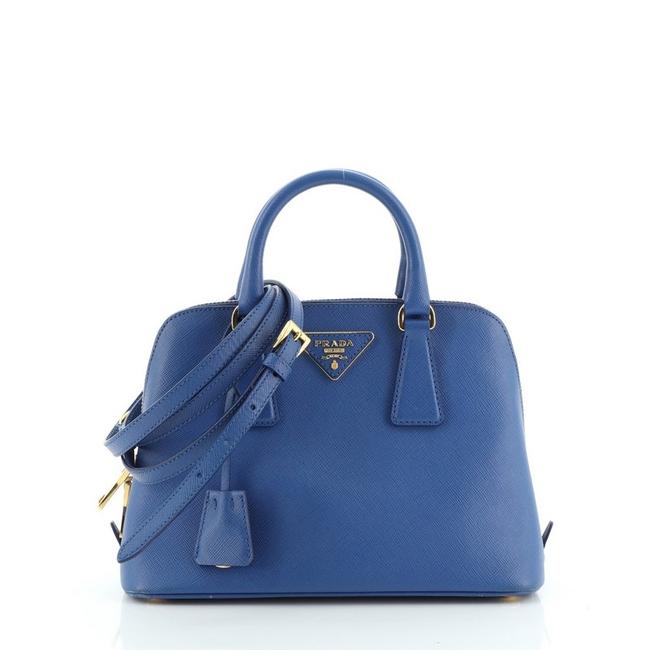 Prada Promenade Saffiano Small Blue Leather Satchel