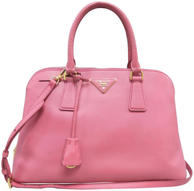 Prada Promenade Saffiano Vernice Pink Calfskin Leather Satchel