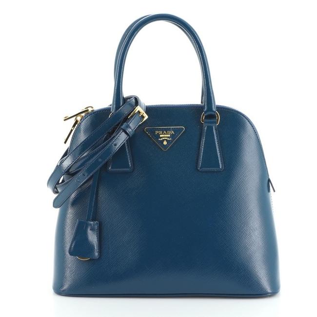 Prada Promenade Vernice Saffiano Medium Blue Leather Satchel