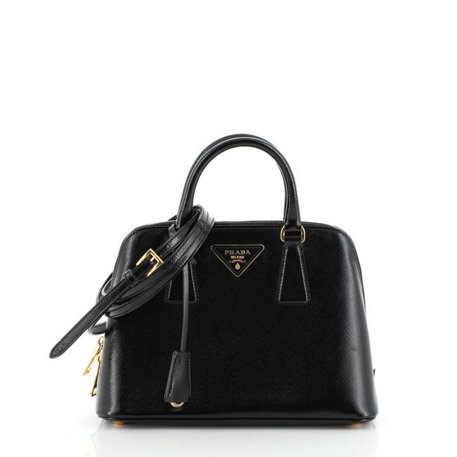 Prada Promenade Vernice Saffiano Small Black Patent Leather Satchel