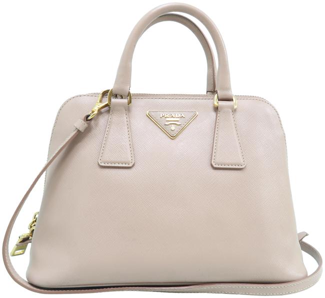 Prada Promenade Vernice Small Saffiano Nude Pink Leather Satchel