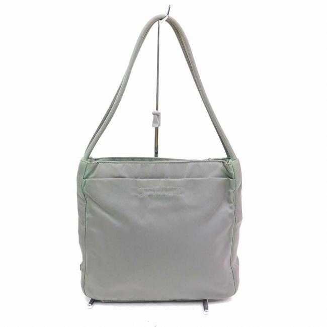 Prada Shoulder Bag Purses Grey Nylon with Chrome Hardware Satchel