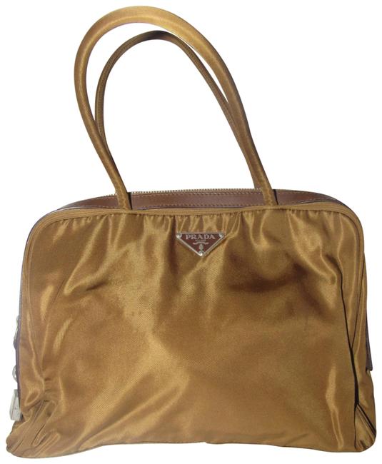 Prada PursesDesigner Purses Brown Iridescent Nylon and Brown Leather Satchel