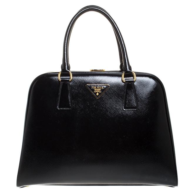 Prada Pyramid Frame Black Patent Leather Satchel