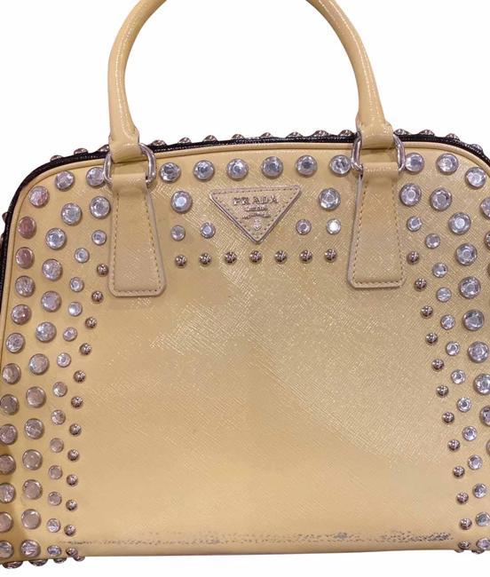 Prada Pyramid Lux Cream Saffiano Leather Satchel