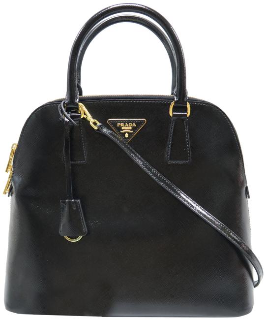 Prada Pyramid Saffiano Vernice Tote Black Leather Satchel