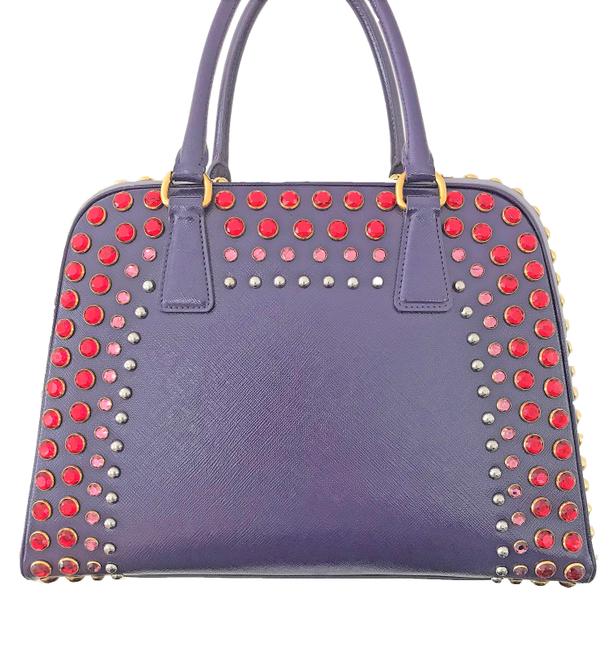 Prada Pyramid Vernice Saffiano Purple with Colored Crystals Leather Satchel