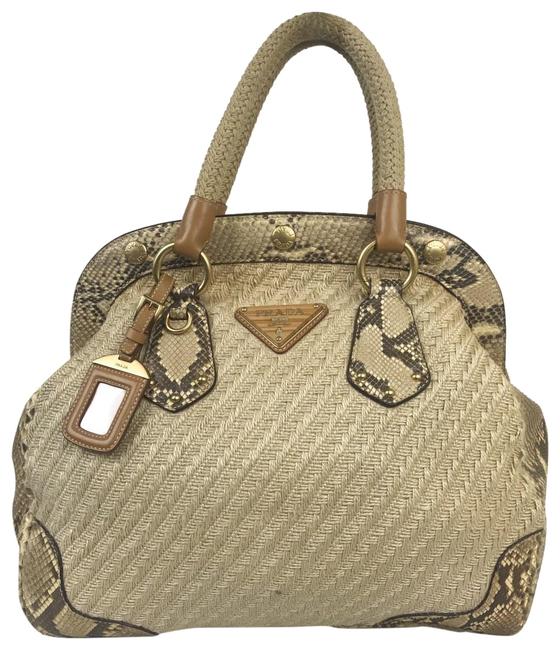 Prada Python Frame 28434 Beige Jute Satchel