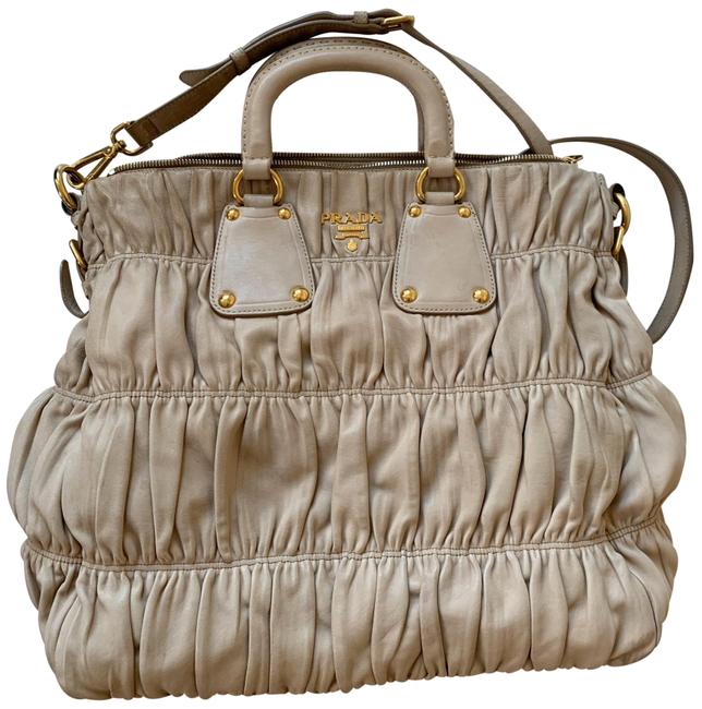 Prada Quilted Beige Lambskin Leather Hobo Bag