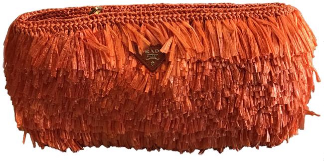 Prada Raffia Grass Orange Clutch