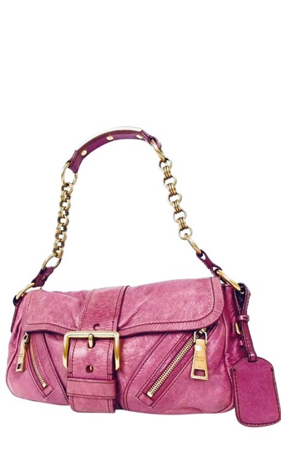 Prada Rare Fancy Evening Magenta Calfskin Leather Satchel