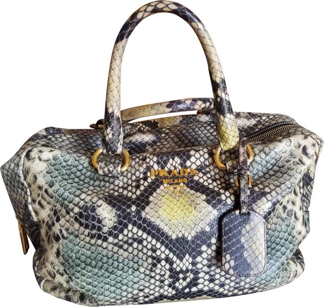 Prada Rare Python Green Deerskin Leather Satchel