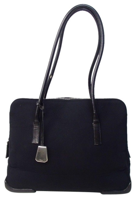 Prada Shoulder Bag Rare Vintage Leather Tote Bowling Style Black Nylon Satchel