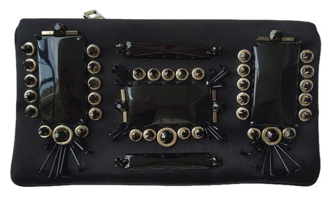 Prada Raso Ricamo Black Satin Clutch