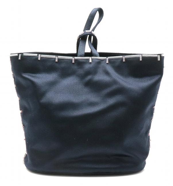 Prada Raso Ricamo Handbag Satin Canvas Blue B8314 Bleu Beads Satchel