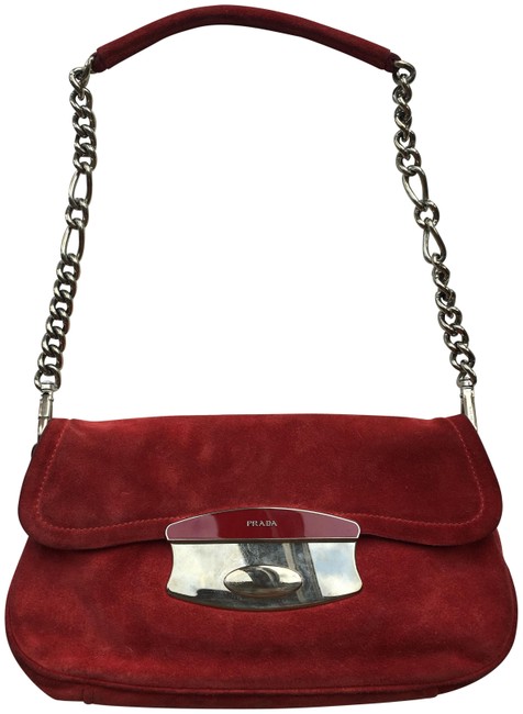 Prada Red Suede Leather Clutch
