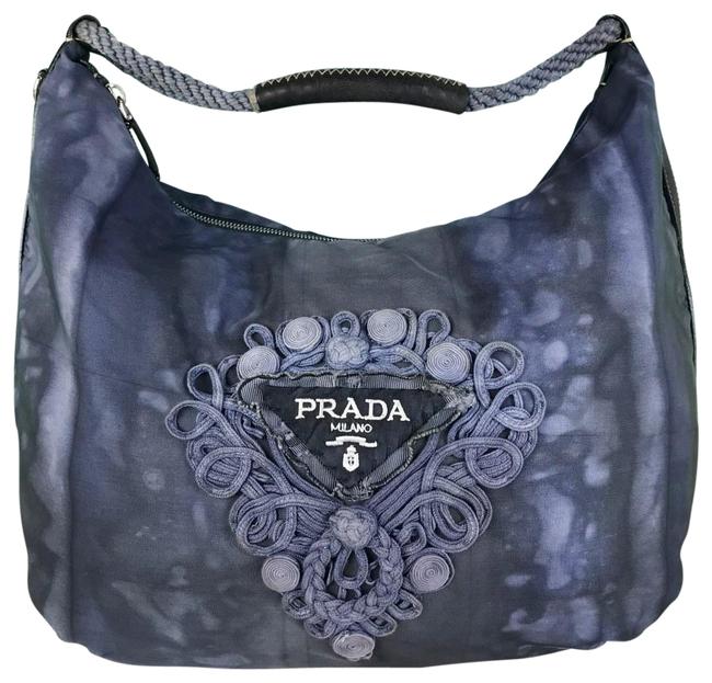 Prada Rope Denim Tye Dye Swirl Blue Nylon Hobo Bag