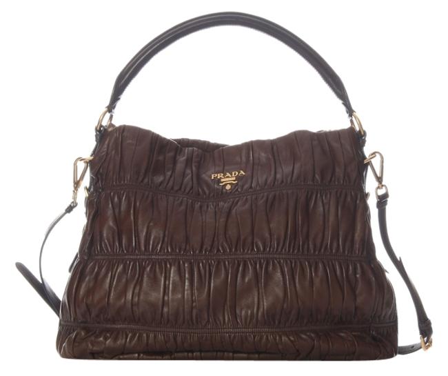 Prada Ruched Brown Leather Hobo Bag
