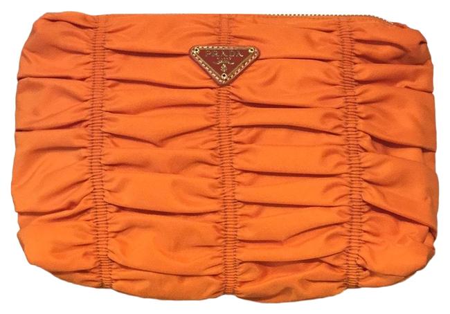 Prada Ruched Orange Nylon Clutch