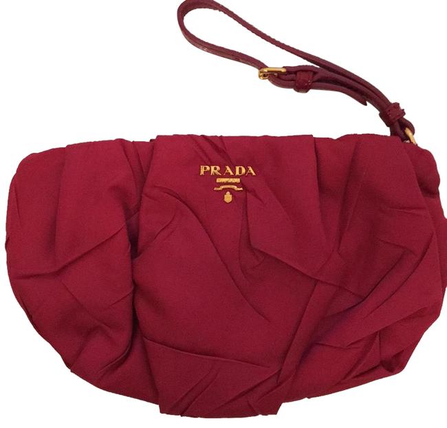 Prada Ruched Raspberry Pink NylonPatent Leather Clutch