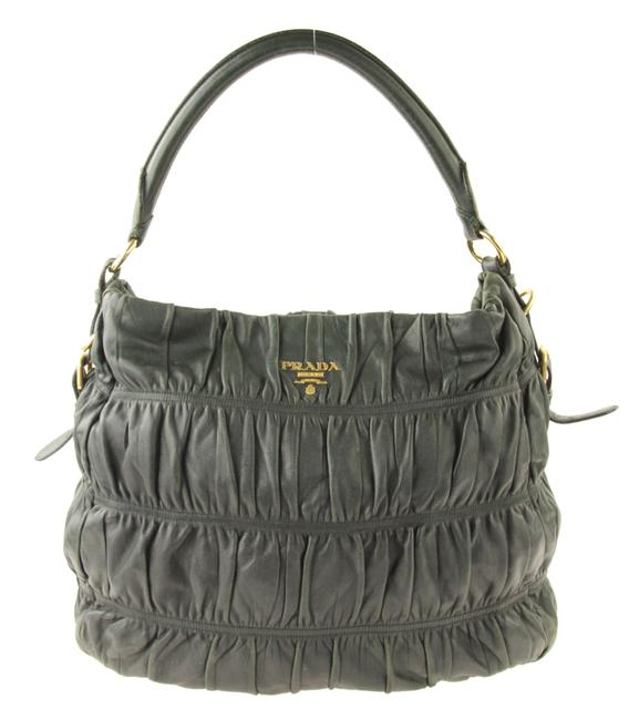 Prada Ruched Tesutto Black Leather Hobo Bag