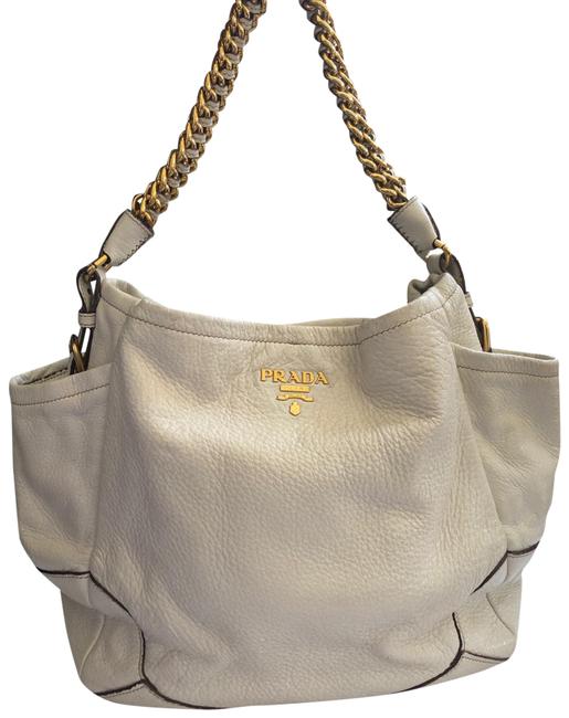 Prada Sacca Cream Talco Leather Hobo Bag