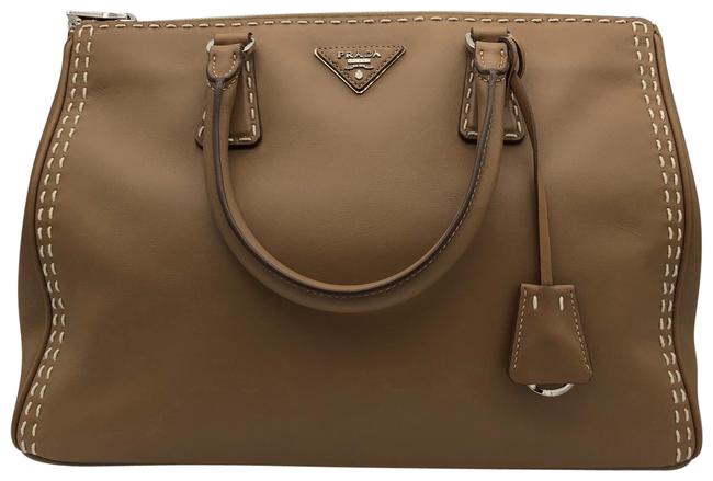 Prada Saddle Stitch Beige Leather Satchel
