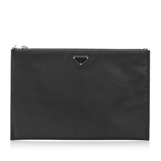 Prada Saffiano Black Leather Clutch