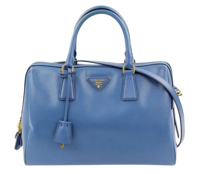 Prada Saffiano Bowler Blue Leather Satchel