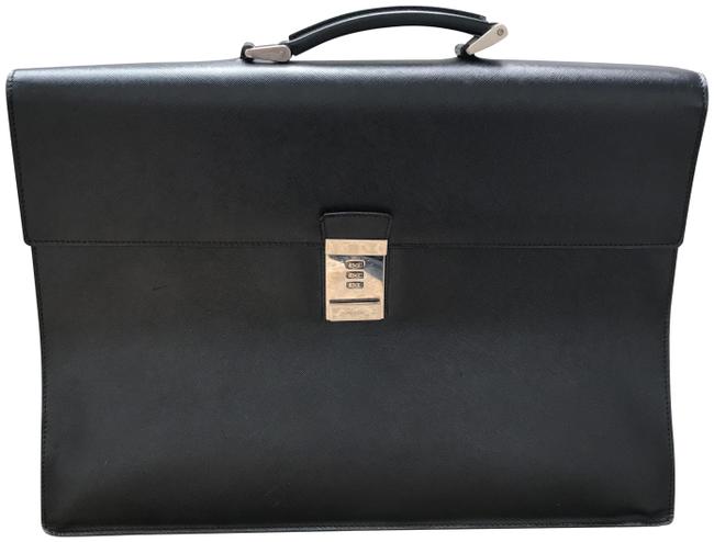 Prada Saffiano Briefcase Black Leather Satchel