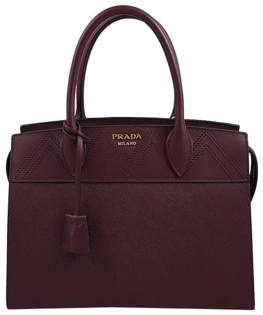 Prada Saffiano City Granato Handbag Bordeaux Leather Satchel