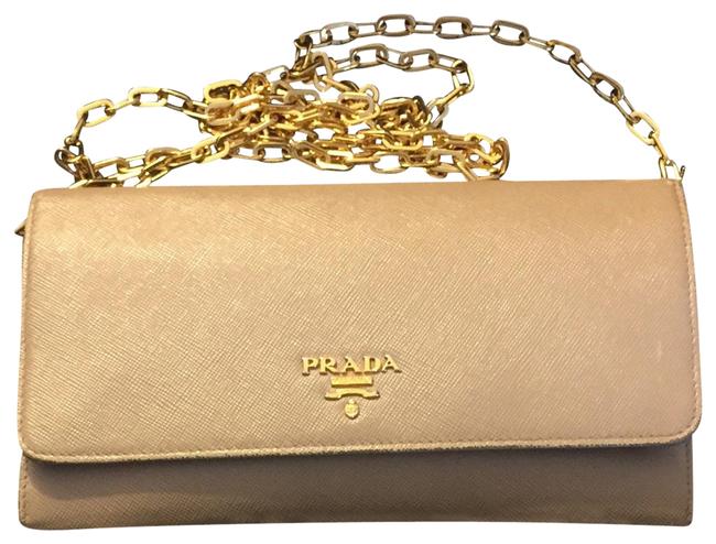 Prada Saffiano ClutchWallet Chain Tan  Cameo Leather Clutch