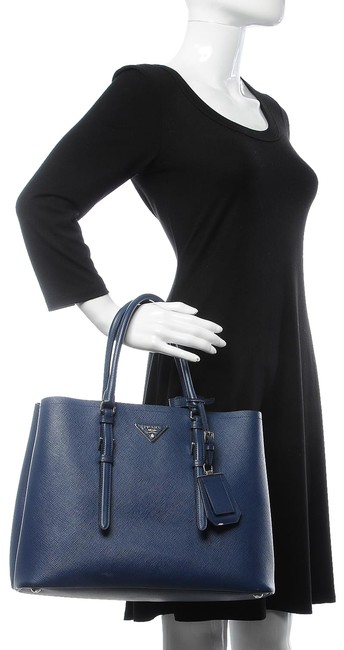 Prada Saffiano Cuir Medium Tote Blue Leather Satchel