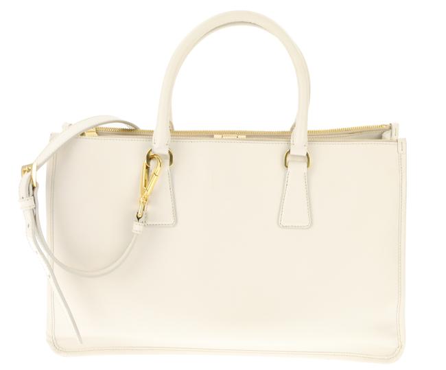 Prada Saffiano Framed Off White Leather Satchel