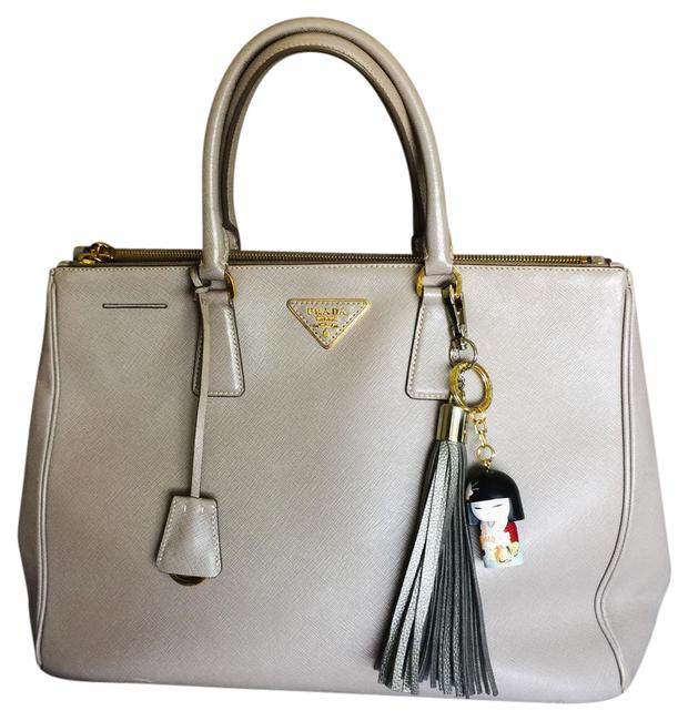 Prada Lux Saffiano Zip tote Grey Leather Satchel