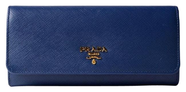 Prada Saffiano Metal Long Continental Wallet Navy Blue Leather Clutch
