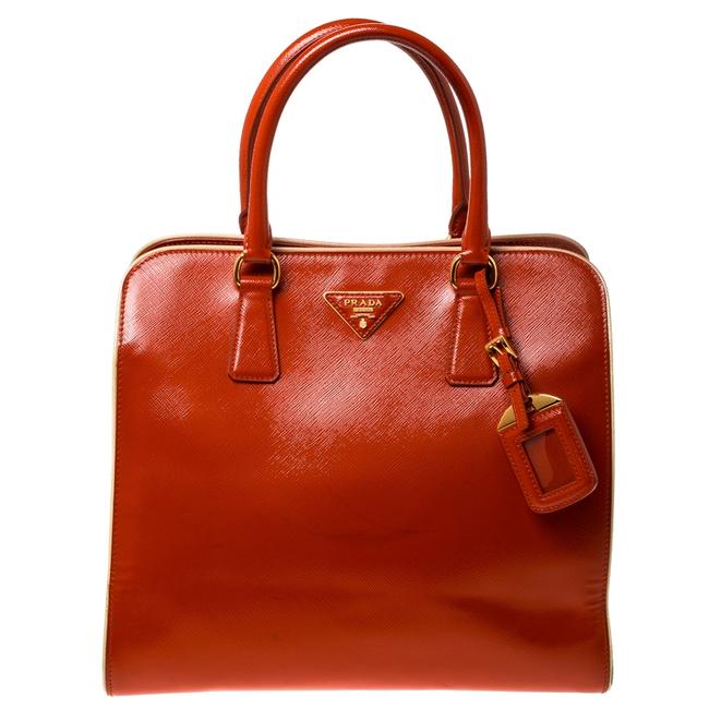 Prada Saffiano Metal Orange Leather Satchel