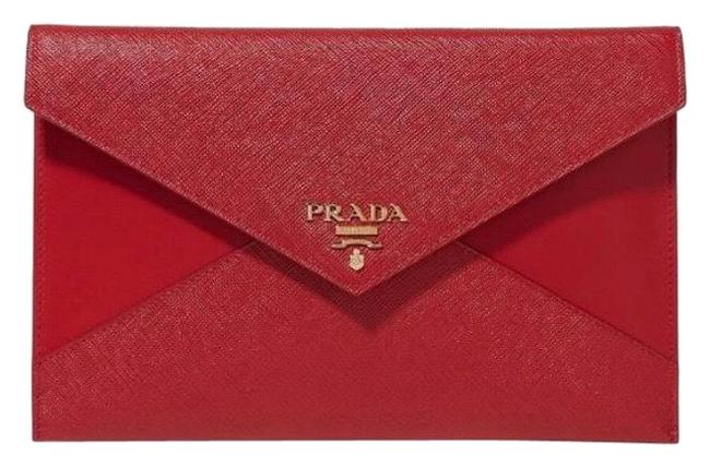 Prada Saffiano Paneled Leather Envelope Pouch Clutch